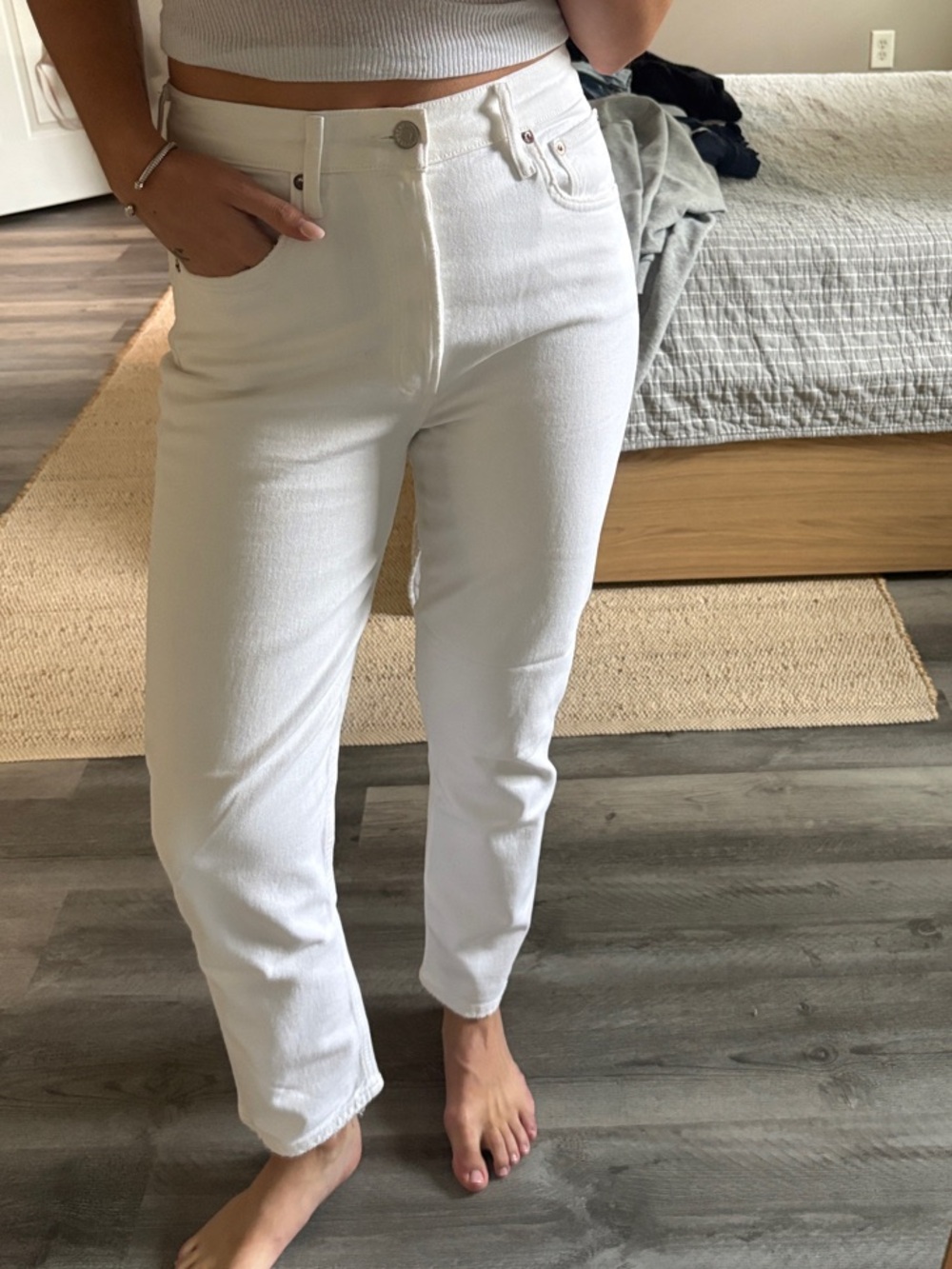 AGOLDE High-Rise White Women's Jeans - Clean Straight Leg